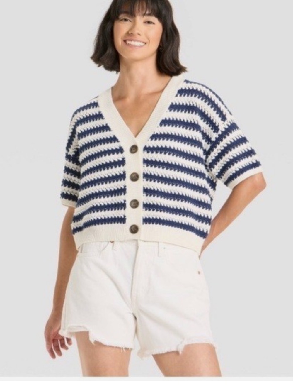 Universal Thread Striped Button-Front Sweater Top